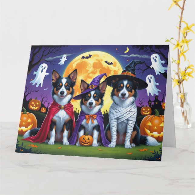 Tarjeta Australia Kelpies Dogs Calabaza Halloween Funny (flor amarilla)