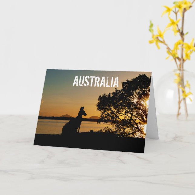 Tarjeta Australia Queensland Mountains Kangaroo Sunset (flor amarilla)