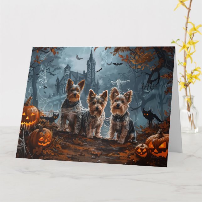 Tarjeta Australia Terrier Halloween Noche Doggy Delight (flor amarilla)