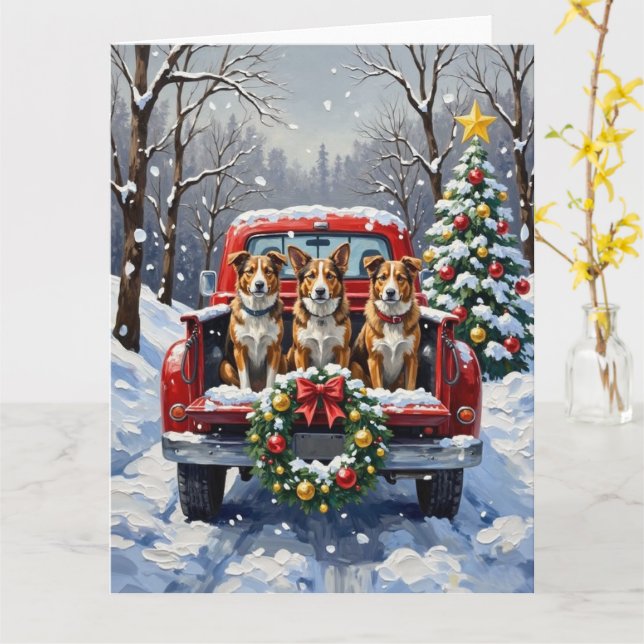 Tarjeta Australian Cattle Dog Christmas Red Truck Holiday (flor amarilla)