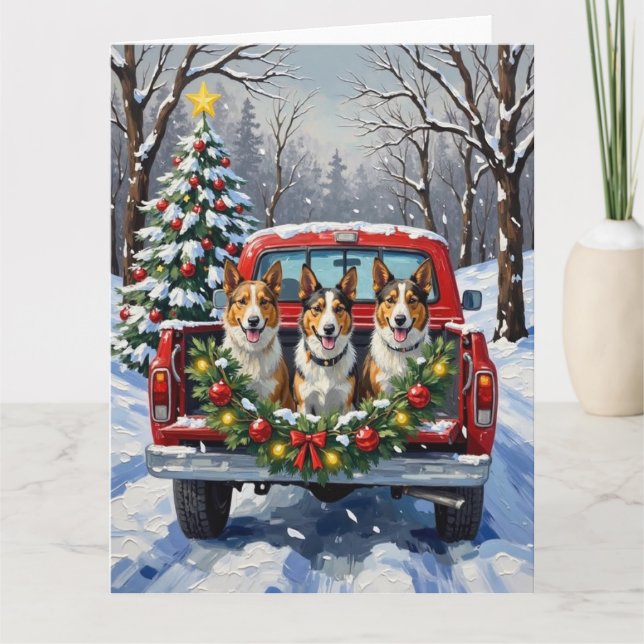 Tarjeta Australian Kelpie Christmas Red Truck Holiday (Anverso)