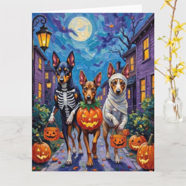 Tarjeta Australian Kelpie Trick-or-Treating Halloween  (flor amarilla)