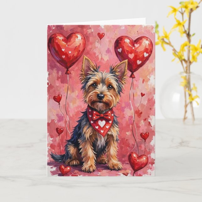Tarjeta Australian Kelpie Valentine’s Day Dog with Hearts  (flor amarilla)
