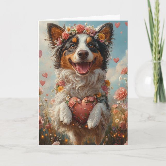 Tarjeta Australian Shepherd caprichoso día de San Valentín (Anverso)