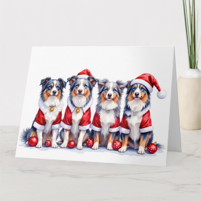 Tarjeta Australian Shepherd Christmas Dress Santa Hat (Anverso)