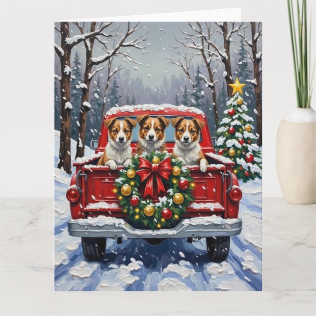 Tarjeta Australian Terrier Christmas Red Truck Holiday (Anverso)