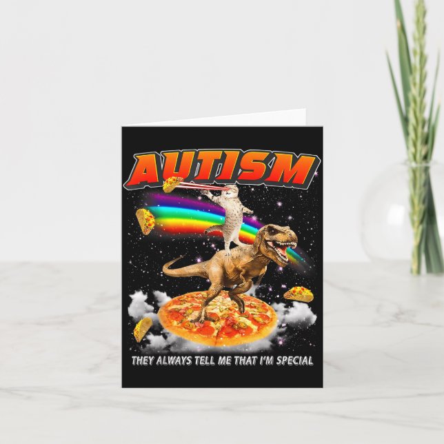 Tarjeta Autism Awareness T-rex Cat Meme Neurodiversity Pri (Anverso)