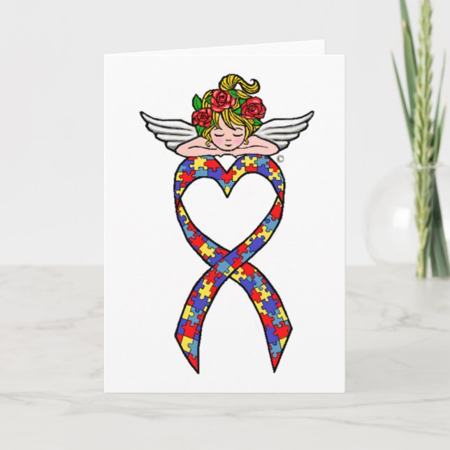 Tarjeta Autism Heart Ribbon Angel (Anverso)