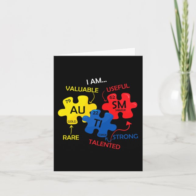 Tarjeta Autismo Conciencia Rompecabezas Elementos Periódic (Anverso)