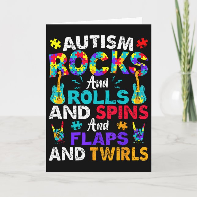 Tarjeta Autismo Rocks And Rolls Divertido Mes de Concienti (Anverso)