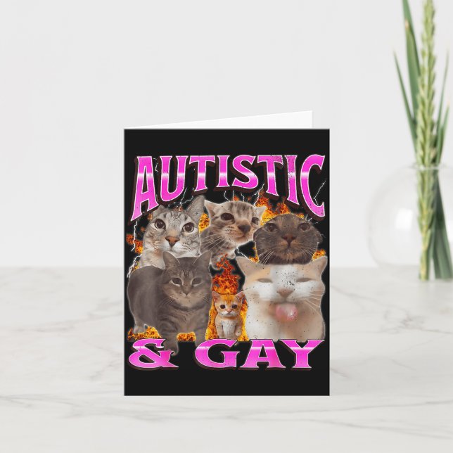 Tarjeta Autista y gay, divertido meme de gato, gráfico de  (Anverso)