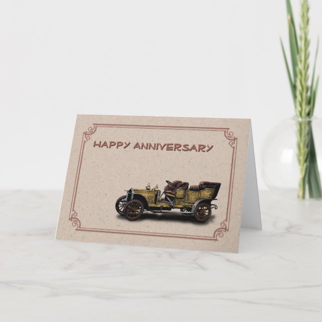Tarjeta Auto Feliz Aniversario Vintage (Anverso)