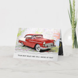 Tarjeta Auto retro en hoja de ruta para jubilaciones