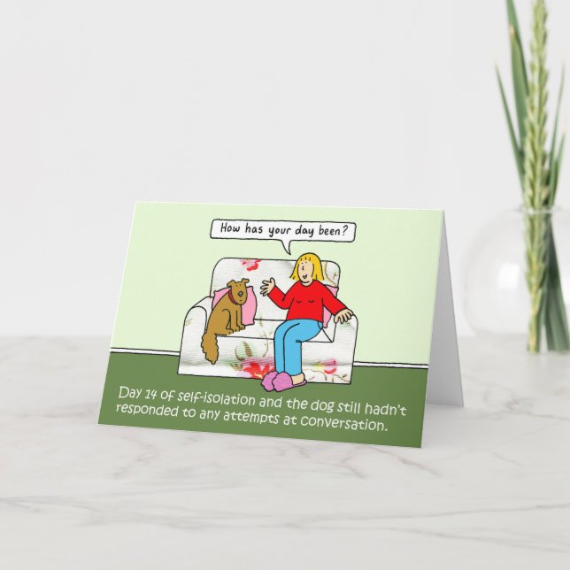 Tarjeta Autoaislamiento de Coronavirus hablando con perro  (Anverso)
