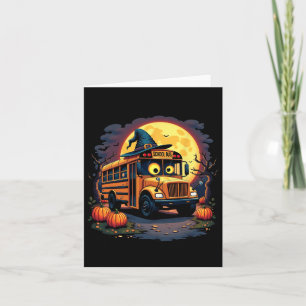 Tarjeta Autobús escolar de Halloween con Gorra de brujas y