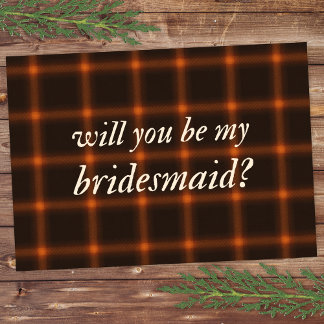 Tarjeta Autumn Brown Naranja Flannel más Bridesmaid
