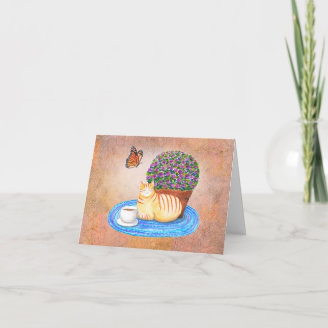 Tarjeta Autumn Greeting Cat and Monarch Butterfly Serene  (Anverso)