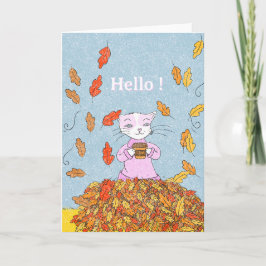 Tarjeta Autumn Leaves and Graceful Cat Blank Greeting Card