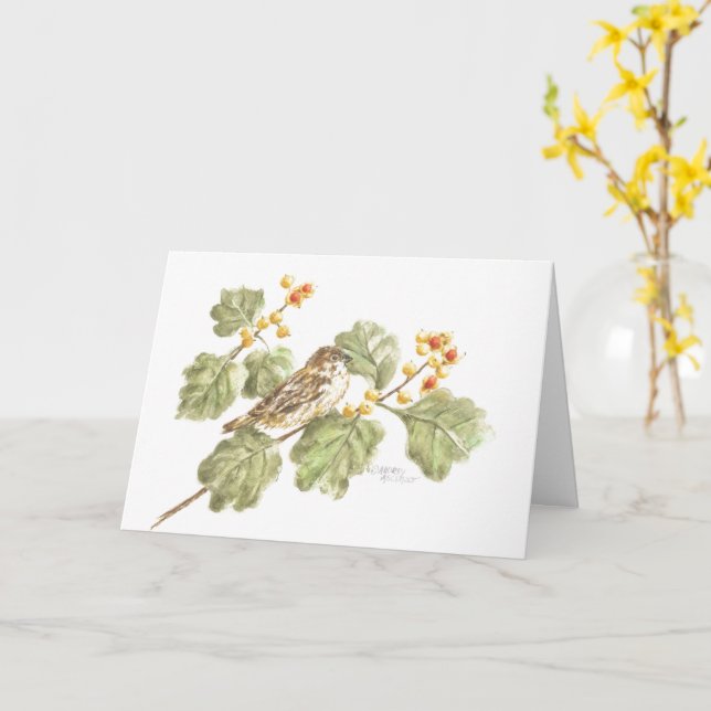 Tarjeta Autumn Sparrow Blank Note Card Greeting Card (flor amarilla)