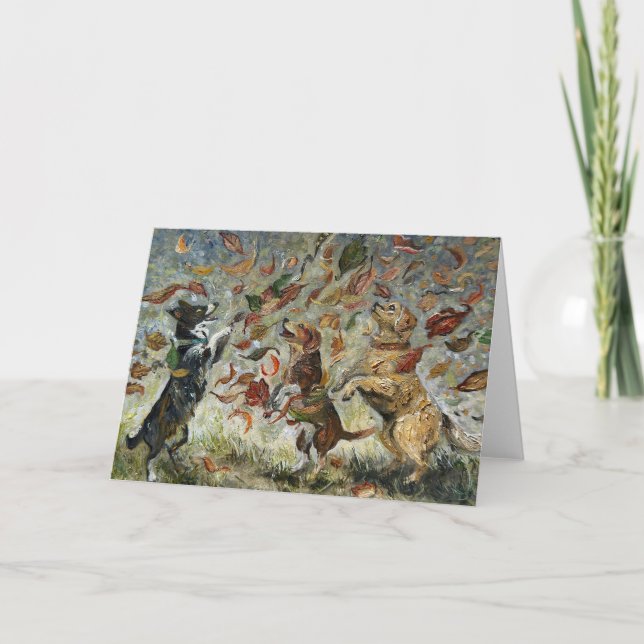 Tarjeta Autumn Tailwag Whimsical Golden Retriever Dogs (Anverso)