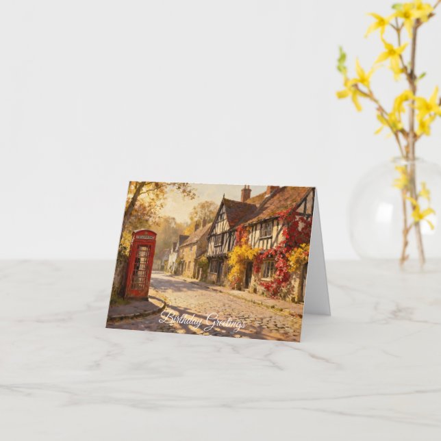 Tarjeta Autumn Village Scene in Golden Light Greeting Card (flor amarilla)