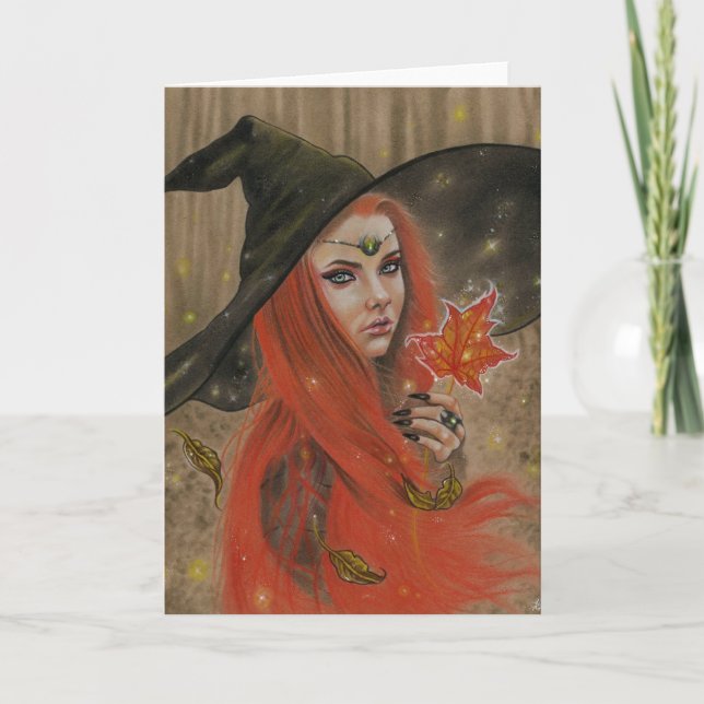 Tarjeta Autumn Witch Sparkles Card (Anverso)