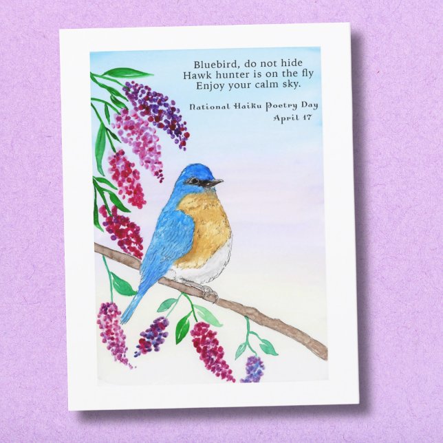 Tarjeta Ave Azul De La Nación Haiku En Árbol Lilac (Subido por el creador)