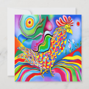 Tarjeta "Ave de ensueño". Un gallo abstracto surrealista S