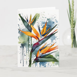 Tarjeta Ave del Paraíso - Flores de acuarela