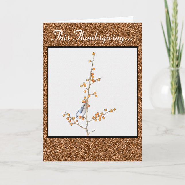 Tarjeta Ave en Berry una rama Acción de Gracias (Anverso)
