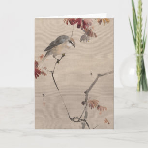 Tarjeta Ave en la rama viendo la araña   Watanabe Seitei