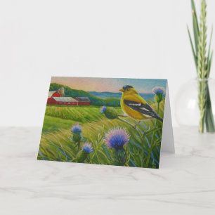 Tarjeta Ave Goldfinch Thistle Plantón Verano Acuarela Arte