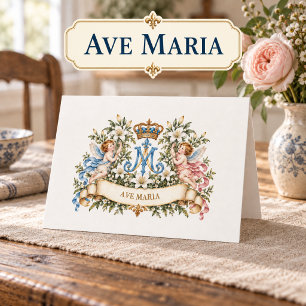 Tarjeta Ave Maria Católica Ángeles Marianos Vintage