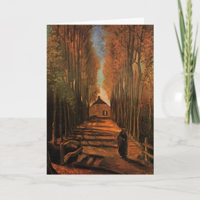 Tarjeta Avenida de Poplars en otoño por Vincent van Gogh (Anverso)