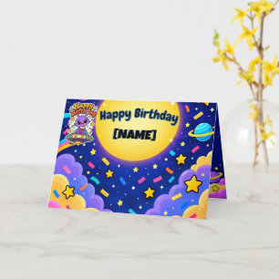 Tarjeta Aventura de cumpleaños del alienígena púrpura lind