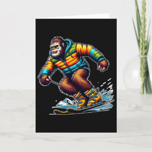 Tarjeta Aventura de esquí Sasquatch Bigfoot Invierno Diver