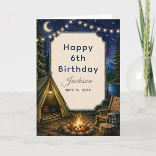 Tarjeta Aventura de fogata de cumpleaños en el bosque