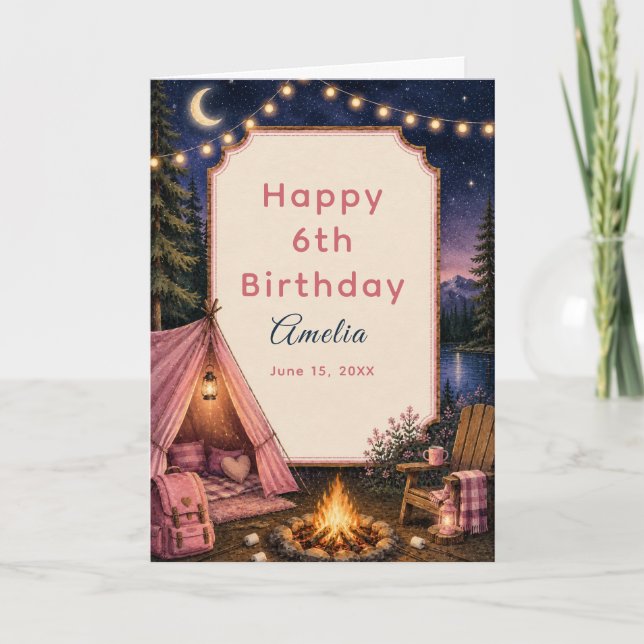 Tarjeta Aventura de fogata de cumpleaños en el bosque (Anverso)