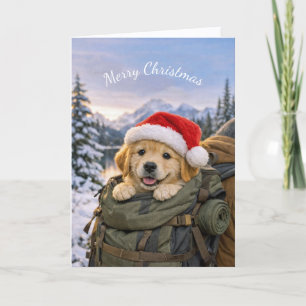 Tarjeta Aventura de la mochila del cachorro de Navidad