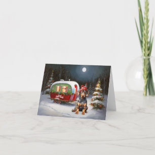 Tarjeta Aventura de Navidad del Caravana Doberman de Invie