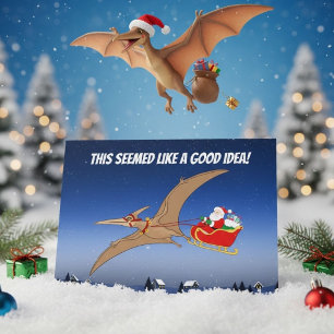 Tarjeta Aventura divertida de Santa Pterodáctilo en Navida