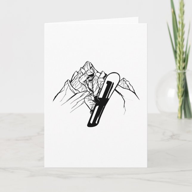 Tarjeta Aventura en montaña para snowboarder (Anverso)