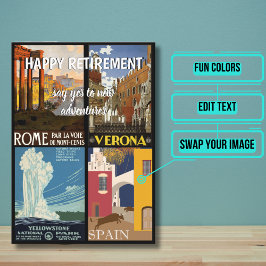 Tarjeta Aventuras de jubilación Posters de viajes de época