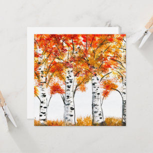Tarjeta Aves acuáticas Árboles otoño hojas naranjas otoño
