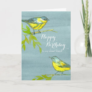 Tarjeta Aves Amarillas Feliz Amigo del Cumpleaños