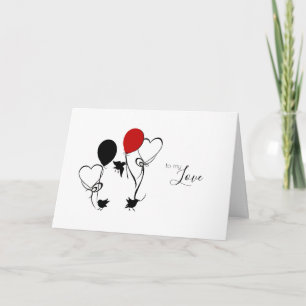 Tarjeta Aves amorosas y corazones globos Cumpleaños