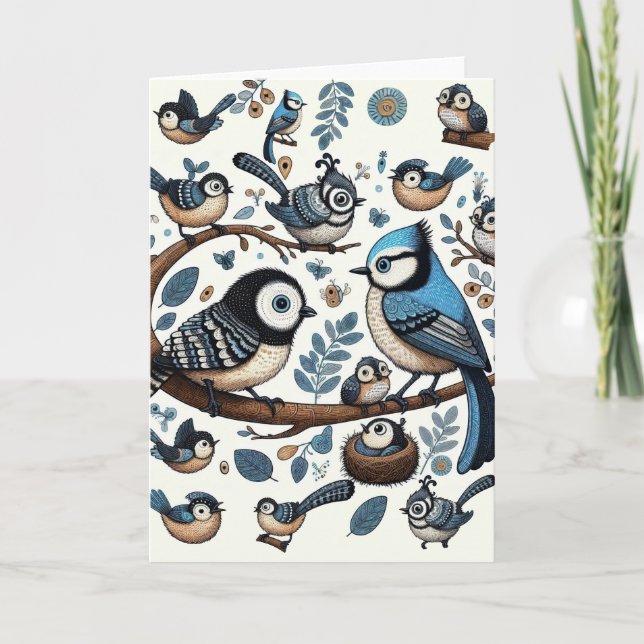 Tarjeta Aves Azules Quirky (Anverso)
