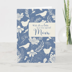 Tarjeta Aves azules y flores de cumpleaños de nuestra madr