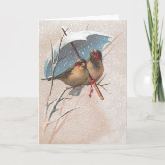 Tarjeta Aves bajo el paraguas azul