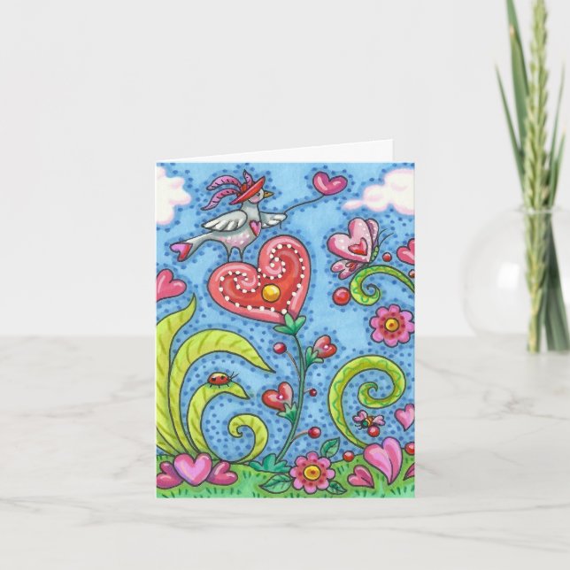 TARJETA AVES DE ARTE FOLLETO SIMILARES, CORAZÓN ROSA JARDE (Anverso)